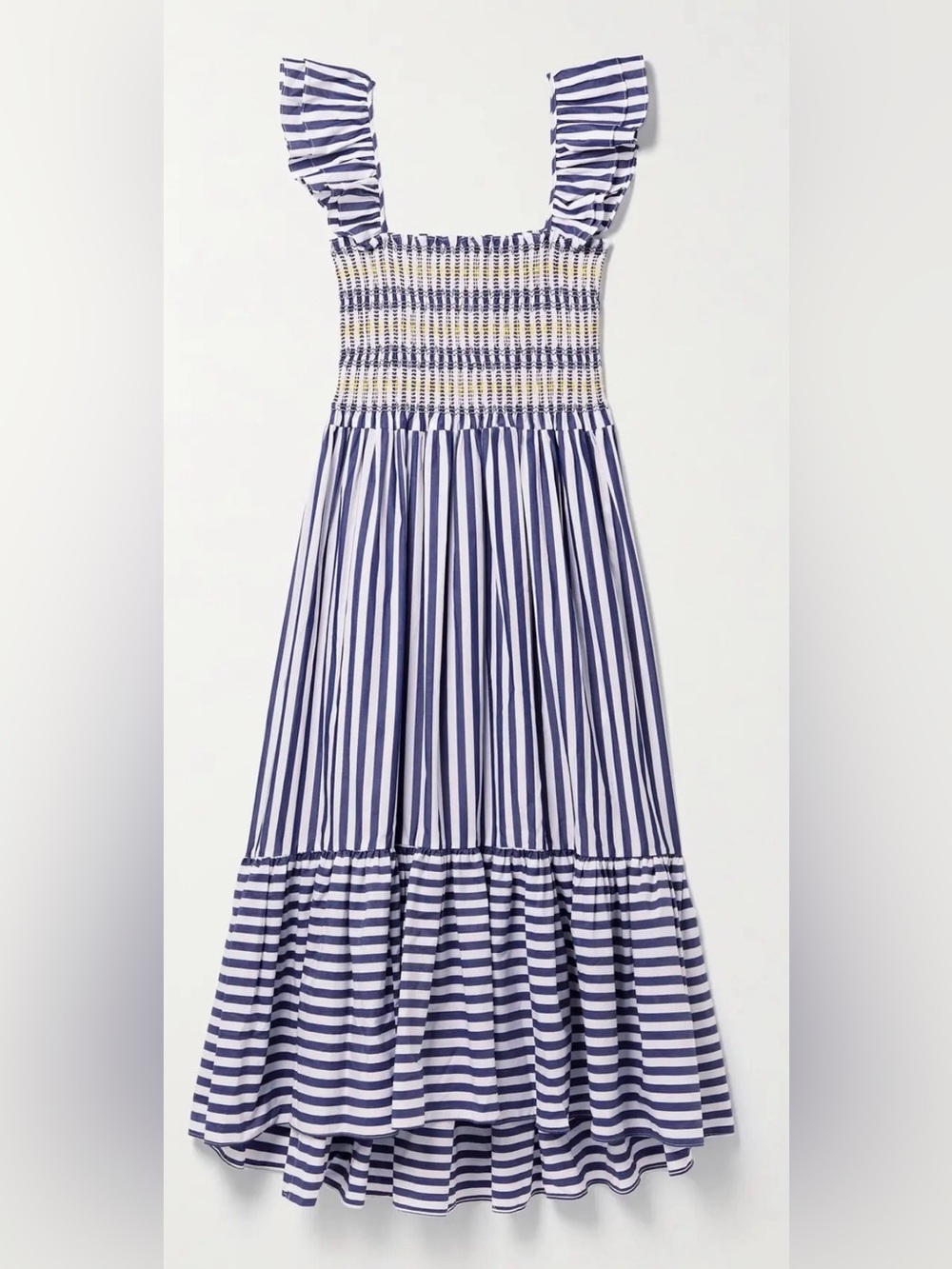Cara Cara Navy, White & Yellow Smocked Striped Maxi Dress